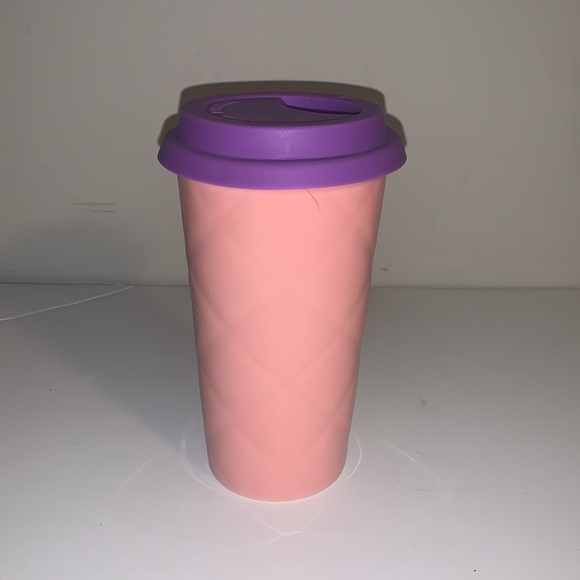 Starbucks Pink Textured Ceramic To Go Cup with Purple Silicone Lid - Picture 5 of 7